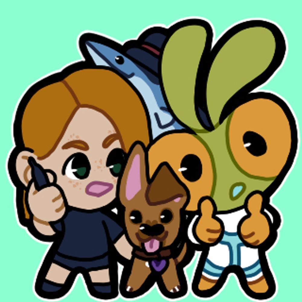 A drawing of Mantis Head, myself, Tootsie, and GouBarracuda.
